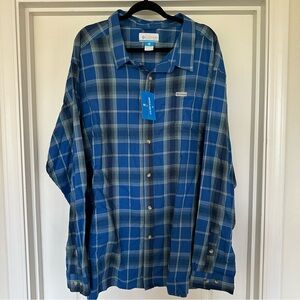 Columbia Vapor Ridge III Long Sleeve Shirt Button Up Blue Plaid Men Size 4X
